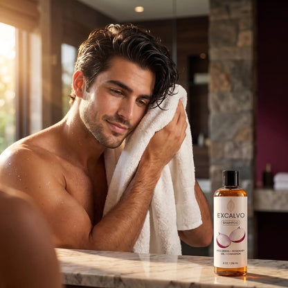 EXCALVO Shampoo 236 ml – Cebolla Roja, Romero y Canela