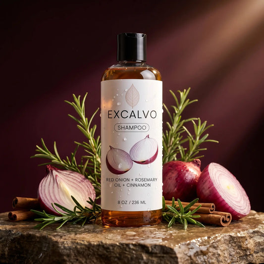 EXCALVO Shampoo 236 ml – Cebolla Roja, Romero y Canela